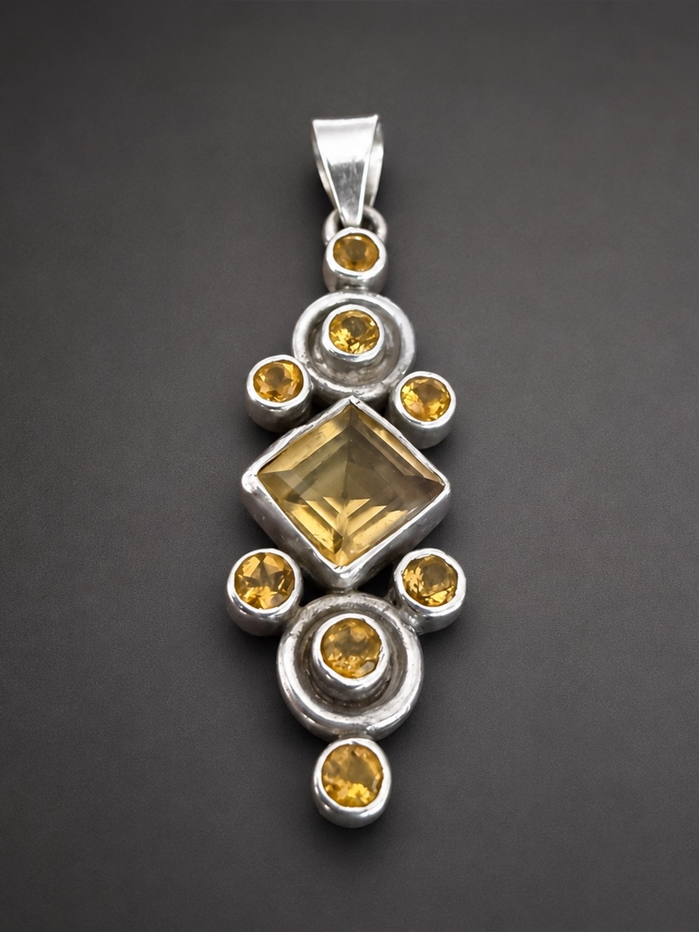 Estate Custom Sterling Silver Quartz Pendant